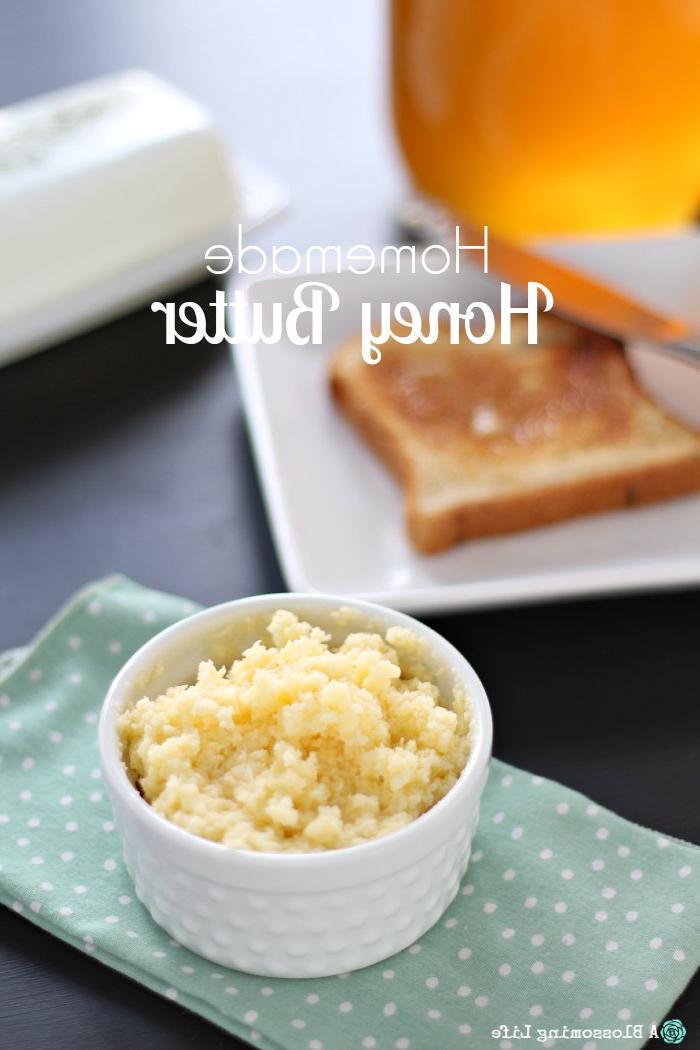 Honey Butter in a white dish on a green polka dot napkin with toast behind it