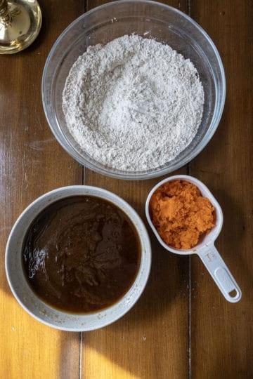 wet and dry ingredients next to each other