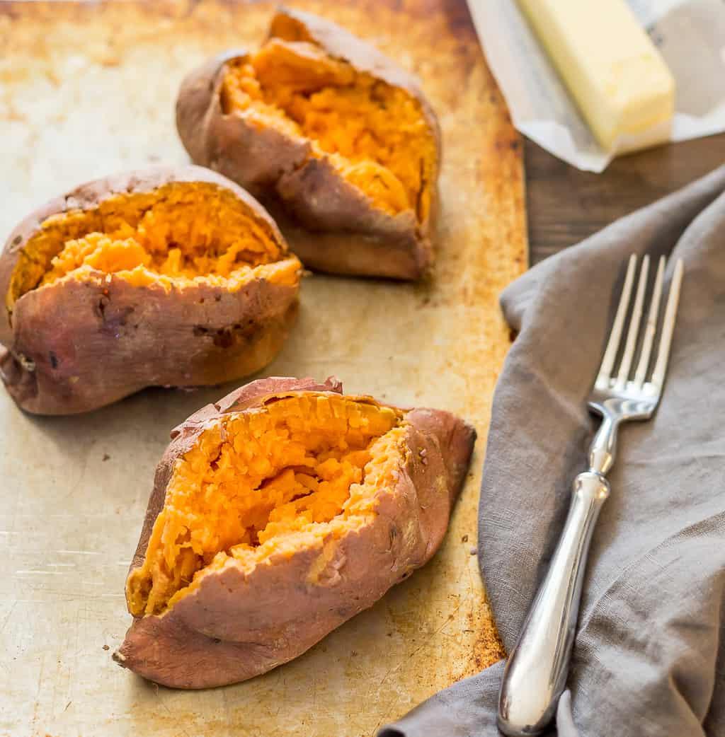 hot sweet potatoes fresh from the microwave