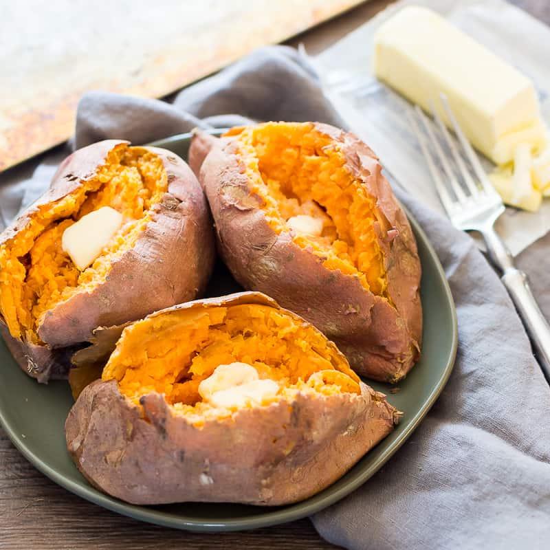 Microwaved sweet potatoes with butter